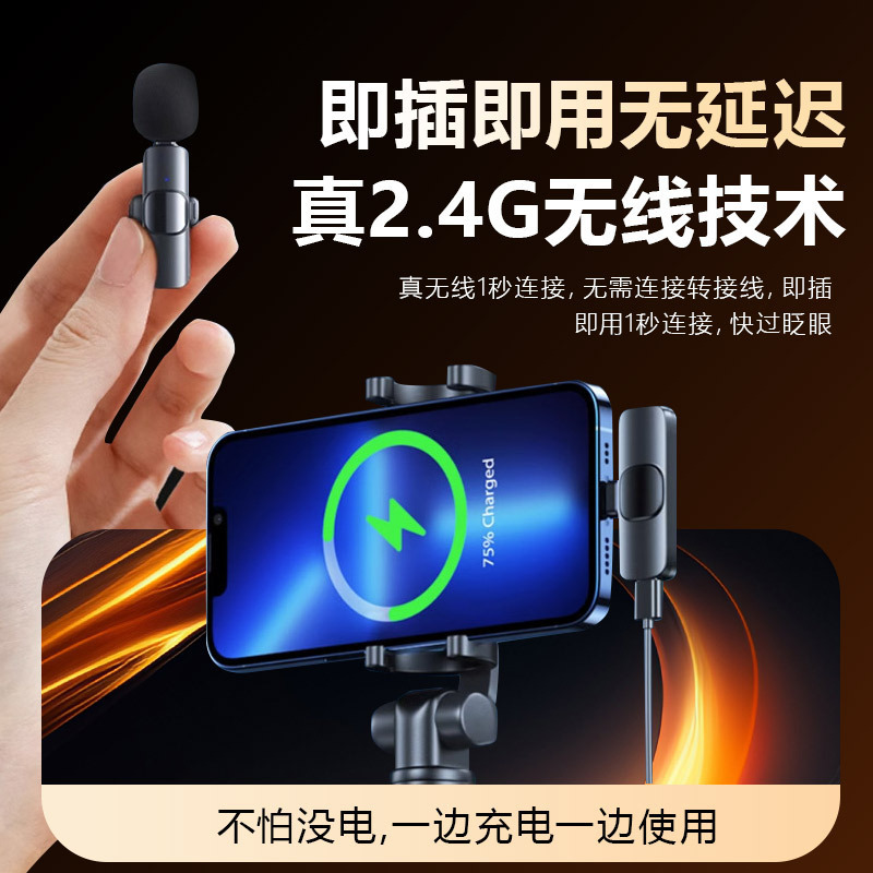 クロスボーダーワイヤレスラベリアマイク、ライブブロードキャストHDラジオノイズリダクションマイク、全指向性ワイヤレスマイク|undefined