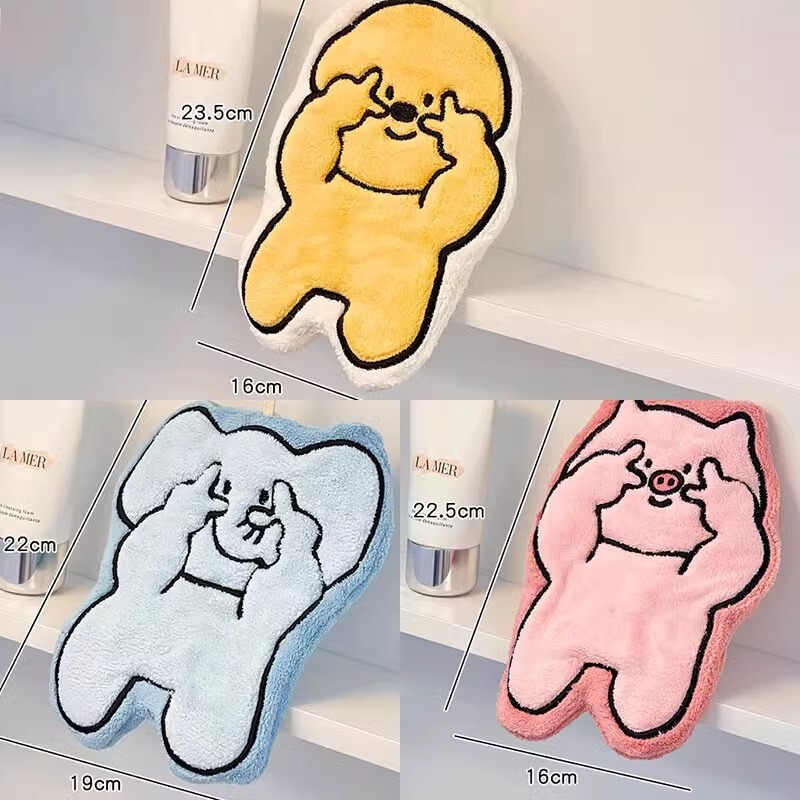 かわいい漫画刺繍コーラルベルベットワイプ家庭用キッチンタオルトイレ子供手洗い强い吸水ワイプタオル|undefined