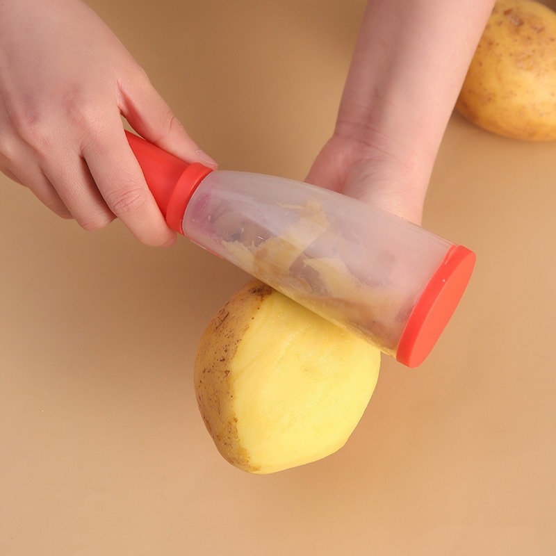 Aufbewahrungsbehälter Sparschäler mit Spritzschutz für Obst und Gemüse, multifunktionaler Gemüseschäler mit Behälter, praktischer Küchenhelfer