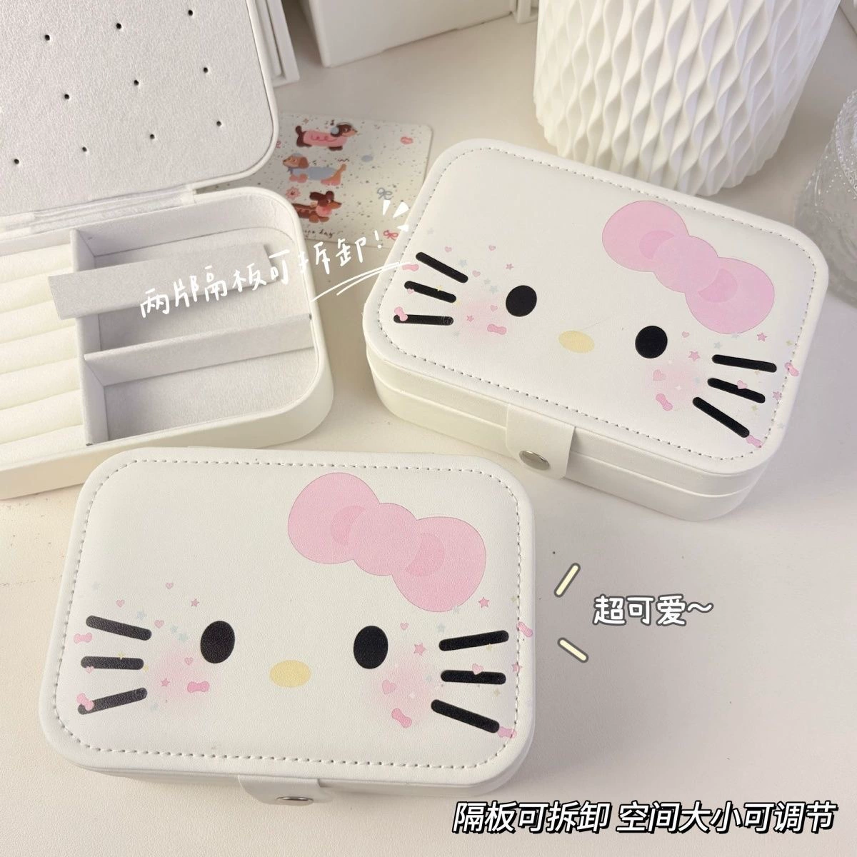 Hello kitty, handheld sophisticated earrings, storage system, necklace, capacious ring, accessory, cute storage box