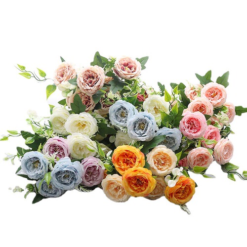 Simulated 7-head camellia home shopping mall landscaping small bouquet flower arrangement wedding small clear decorative silk fake flowers