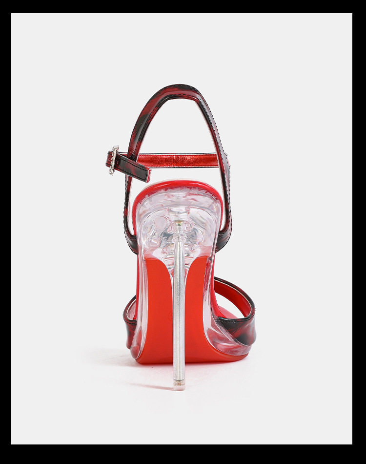 Dép sandal nữ quai ngang hở mũi gót nhọn cao trên 8 cm họa tiết da báo đế đỏ — màu mơ, màu đỏ, trắng chi tiết 30