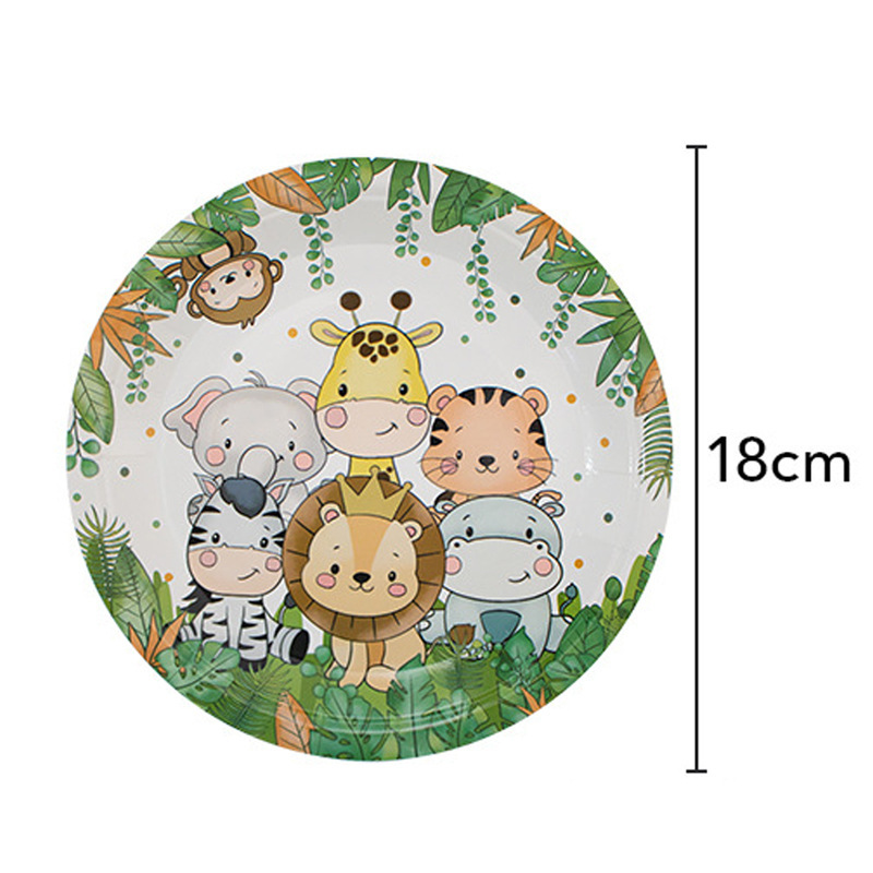 Segunda generación Forest Zoo fiesta de cumpleaños infantil suministros vajilla desechable taza de papel Placa de papel banner diseño traje