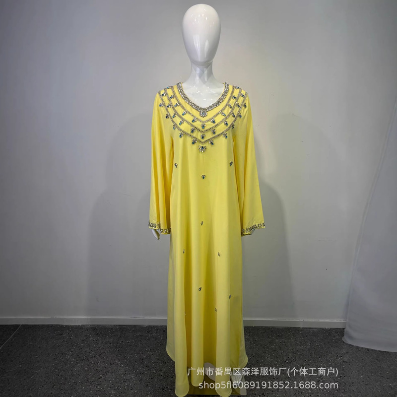 New Foreign Trade Cross-Border Model Handmade Stitched Glass Rhinestone Plus-Size Dress for Parties and Evening Gowns