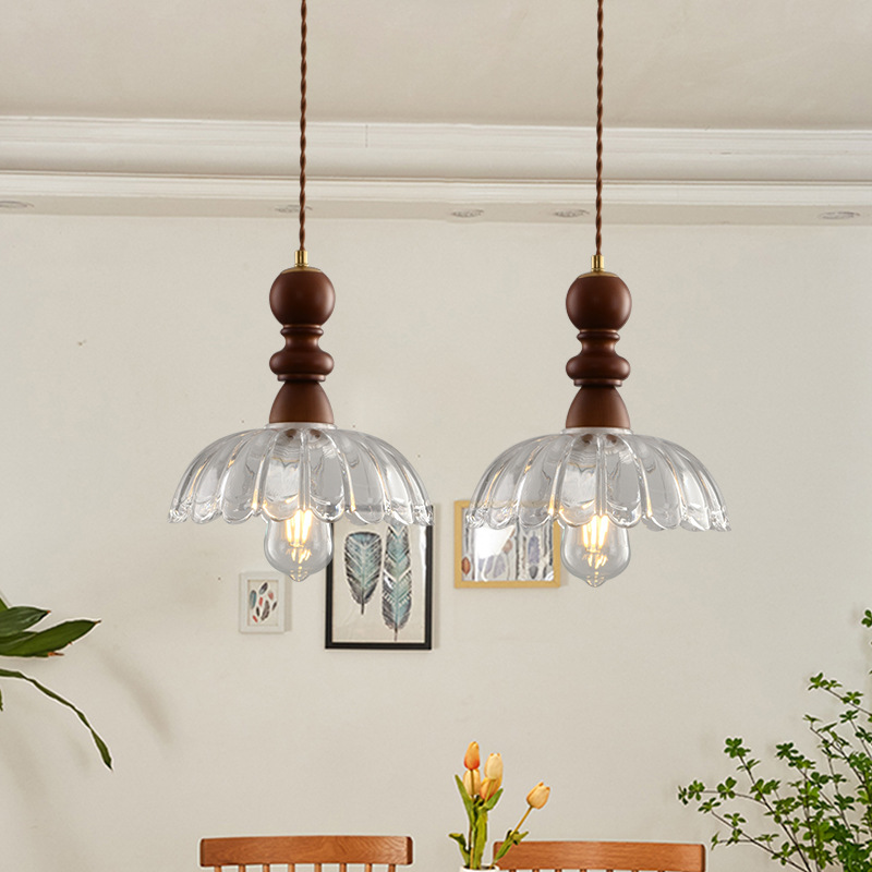 Lámpara retro americana lámpara de comedor dormitorio lámpara de cabezal de cama bar bar de viento tranquilo sala de té lámpara de vidrio de nuez Zhongshan