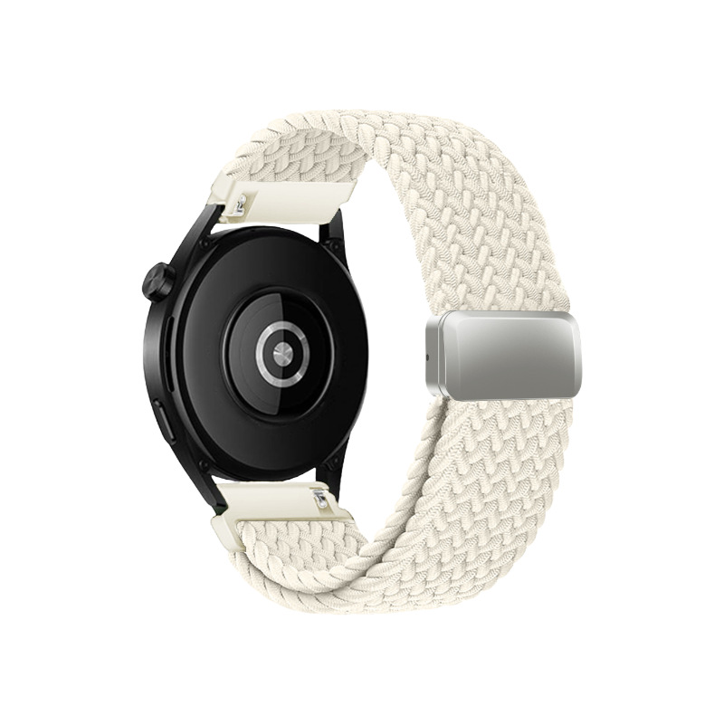 Correa de reloj deportiva trenzada de nailon con hebilla magnética de cuatro puntos y anilla metálica, compatible con las series Huawei, Samsung y Garmin.
