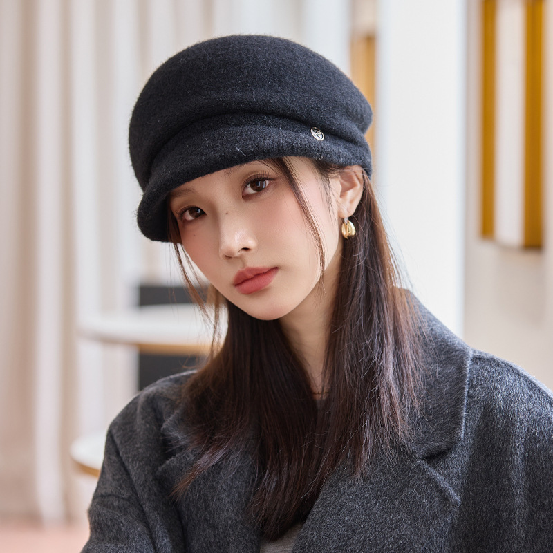 秋冬新款韩版帽子女款时尚百搭针织毛绒帽大头围宽檐显脸小鸭舌帽|undefined