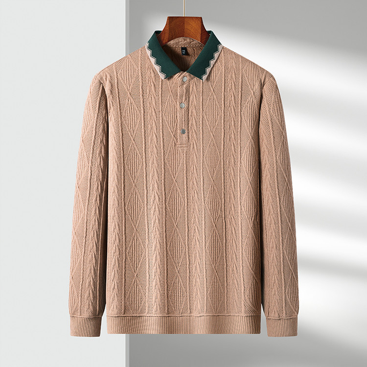 Botones de moda jacquard nuevo hombre otoño invierno camiseta de punto con solapa hombre transfronterizo simple suéter universal