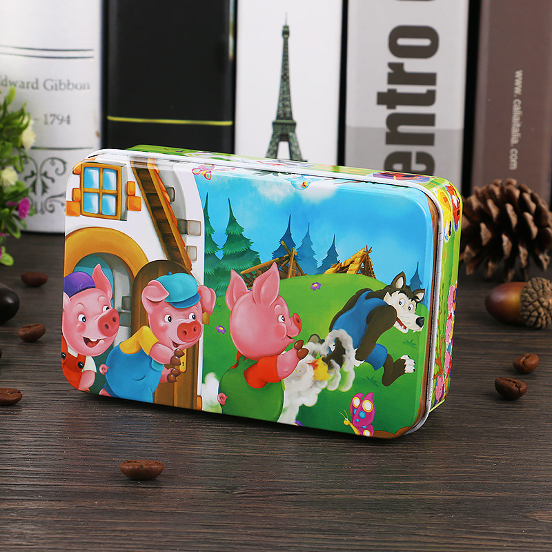 Nuevo estilo 60 piezas 200 piezas dibujos animados para niños dibujos animados madera caja de hierro rompecabezas bebé escuela primaria juguetes educativos al por mayor