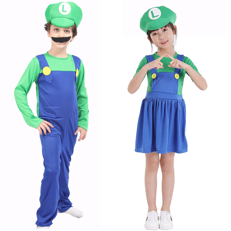 Traje de Halloween cos anime padre-hijo juego de rol adulto niños Mario traje Super Mary ropa image 5