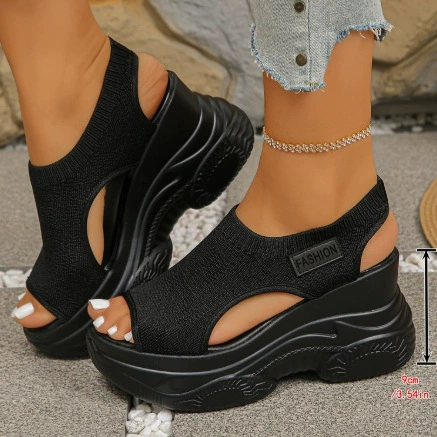 Летние вязаные высокие Schuhe, спортивные сандалии платформа