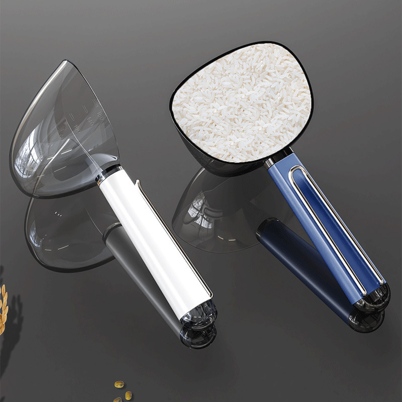 Cuchara de medición de arroz de cocina cuchara multifuncional cuchara de comida para gatos cuchara de plástico mango largo con abrazadera cuchara de medición cuchara de sellado abrazadera cuchara de granos