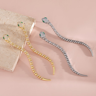 Hot-selling long light luxury snake-shaped earrings luxury exaggerated earrings diamond-encrusted zircon jewelry European and American high-end earrings for women