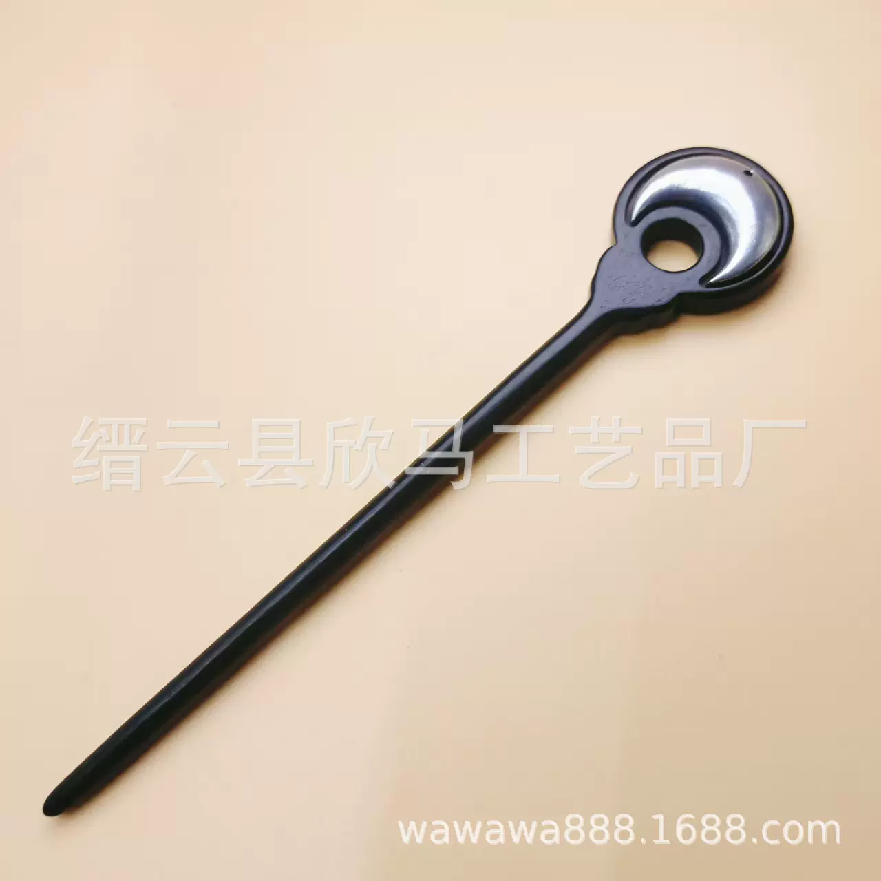 单面宋锦弯月发簪底坯黑檀木手工DIY配件复古高端品质