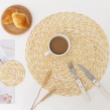 圆形简约编织餐垫桌垫隔热垫北欧酒店餐桌装饰手工编织麦秸餐杯垫