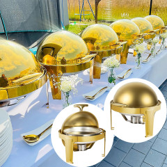金メッキステンレス製フルフリップディナーバーナービュッフェストーブ6Lゴールドロールトップシャフィンディッシュ