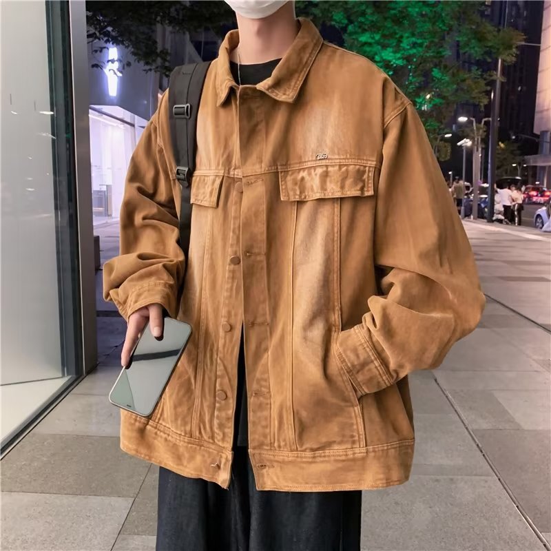 Vintage Distressed Washed Denim Jacket Men's 2022 Spring and Autumn Loose Japanese Fashionable Casual Jacket Men's Clothes