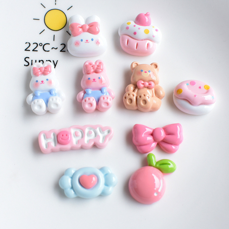 かわいい光沢のある甘い漫画バニーベアケーキツリーケーキ樹脂ジュエリーアクセサリー DIY 手作り材料|undefined