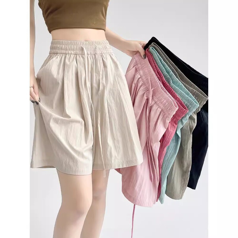 Women's ice silk cotton-linen shorts, 2026 summer new style, suitable for petite figures, slimming, loose, casual, knee-length shorts Women's ice silk cotton-linen shorts, 2026 summer new style, suitable for petite figures, slimming, loose, casual, knee-length shorts