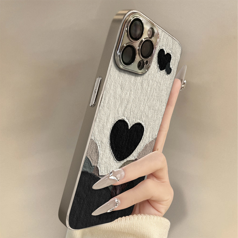 Black Heart Suitable for Apple 16Promax Stylish 15 New 14 Mobile Phone Case Iphone13 Electroplating 11 Creative