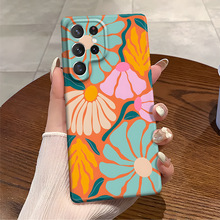 独立站爆款油画彩色花花适用三星S23/S24菲林手机壳S25精孔保护套