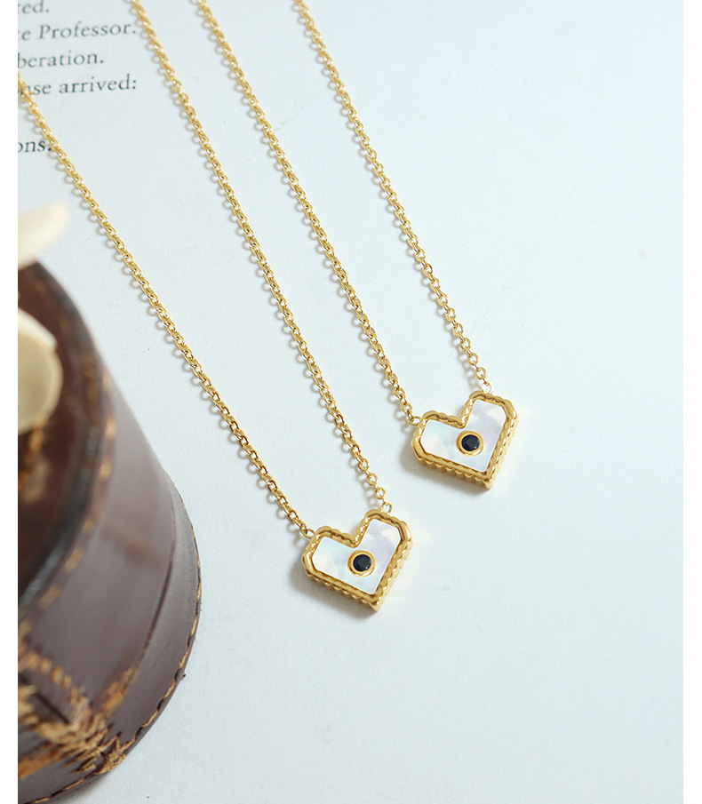 Fashion Heart Shape Titanium Steel Plating Inlay Shell Zircon Pendant Necklace 1 Piece