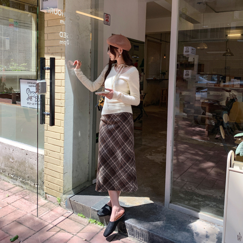 实拍慵懒感绑带v领长袖羊毛针织衫女秋季2025年新款小众上衣88636|undefined