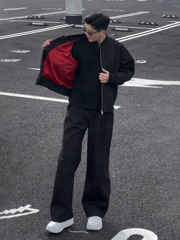 倒三角解构设计感外套男秋季水洗帆布棒球服痞帅哈灵顿短款夹克潮|undefined