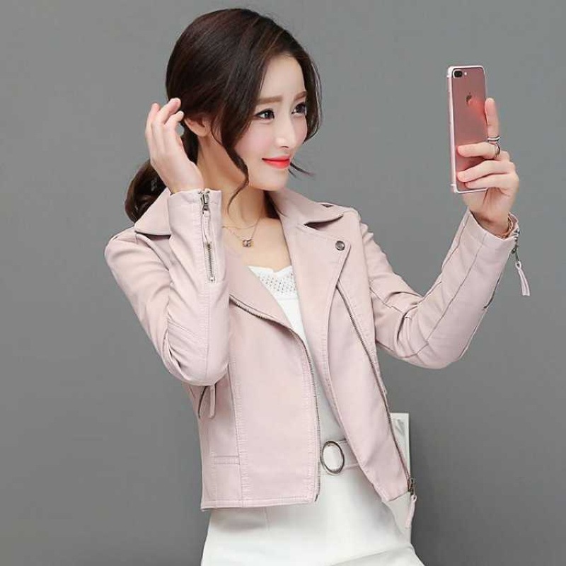 粉色皮衣2024春秋装新短款女外套韩版修身学生显瘦皮褂小皮尤PU皮