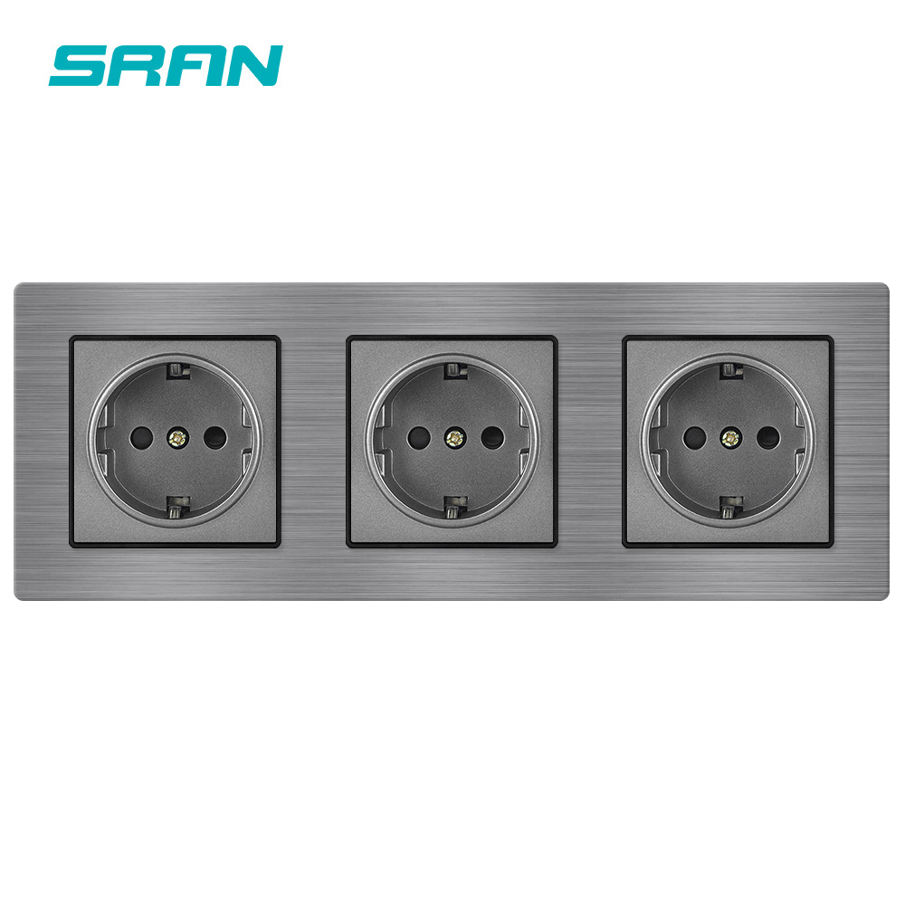 82型三3位连体欧式欧标规16A德式德标德国韩国电源插座铝合金面板