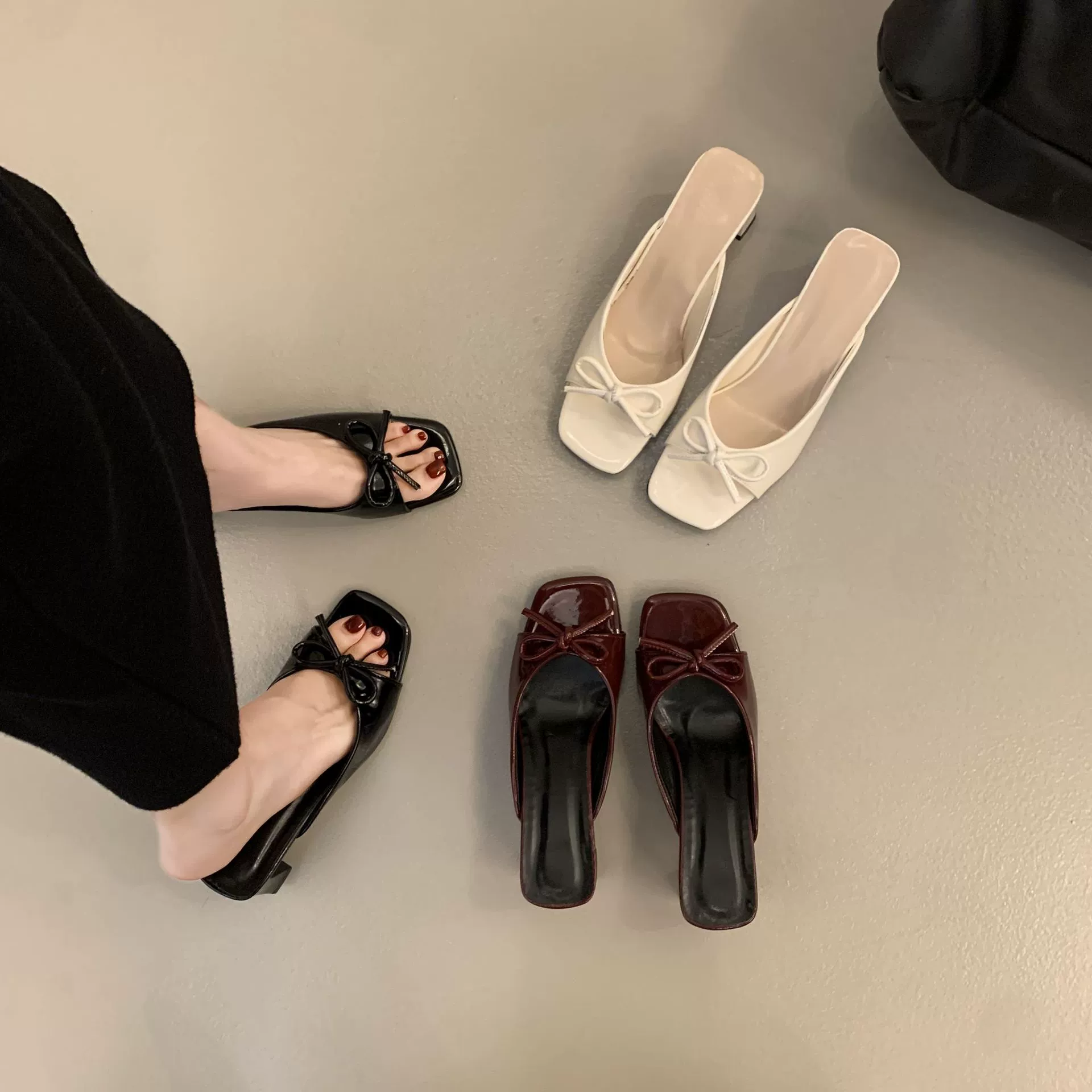 Женские летние босоножки на толстом каблуке с французским бантом, 2025, новые, большие размеры, открытый носок, высокие каблуки, для внешнего ношения