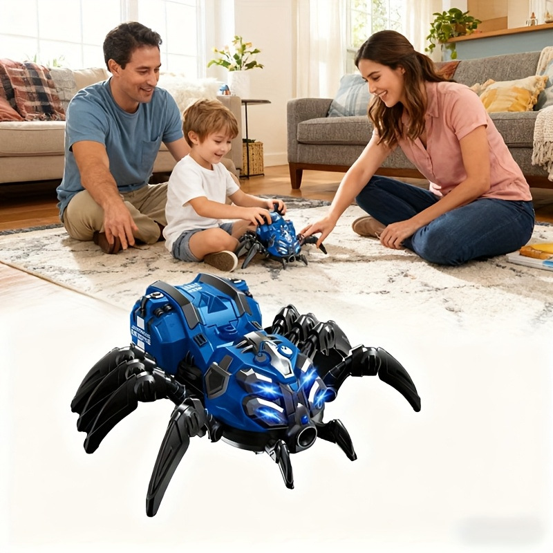 Wal-Mart venta caliente rojo azul sonido y luz mecánica araña juguetes para niños transfronterizos juguetes de araña de simulación eléctrica al por mayor