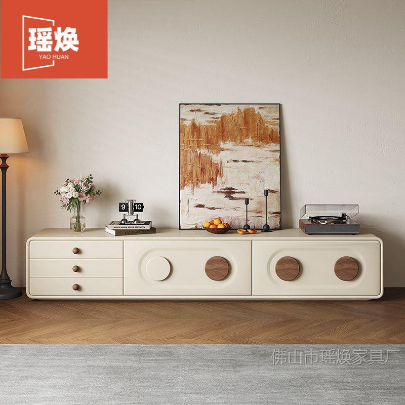 Tv Cabinet Floor-Standing Living Room Home 2025 New Low Cabinet Second-Hand Cream Floor Cabinet Wall Storage Storage Cabinet Integrated