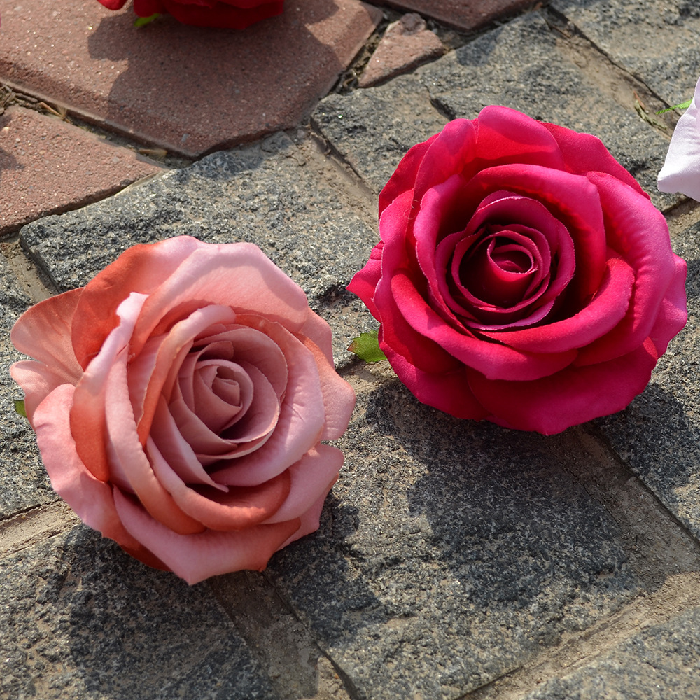 仿真花絨布大玫瑰花頭帽子衣服花邊裝飾品客廳婚禮道具圓玫瑰花頭