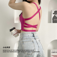 2024 spring and summer new style beautiful back suspender bra for women without rims, inner wear and outer wear with breast pads, beautiful back wrapped chest tube top