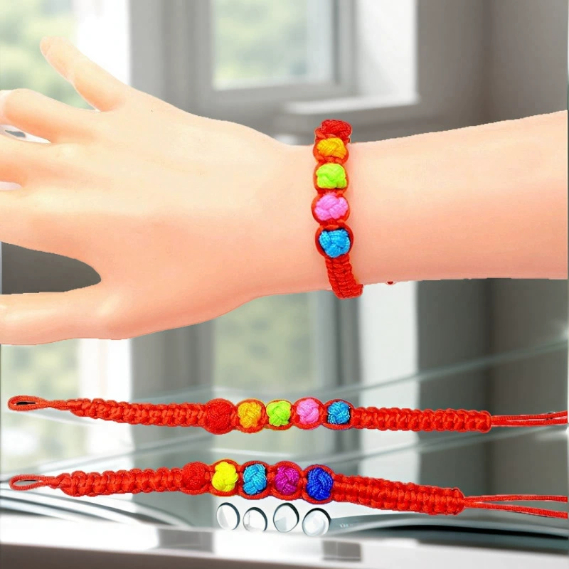 Children's red rope bracelet, hand-woven colorful cord, adjustable length