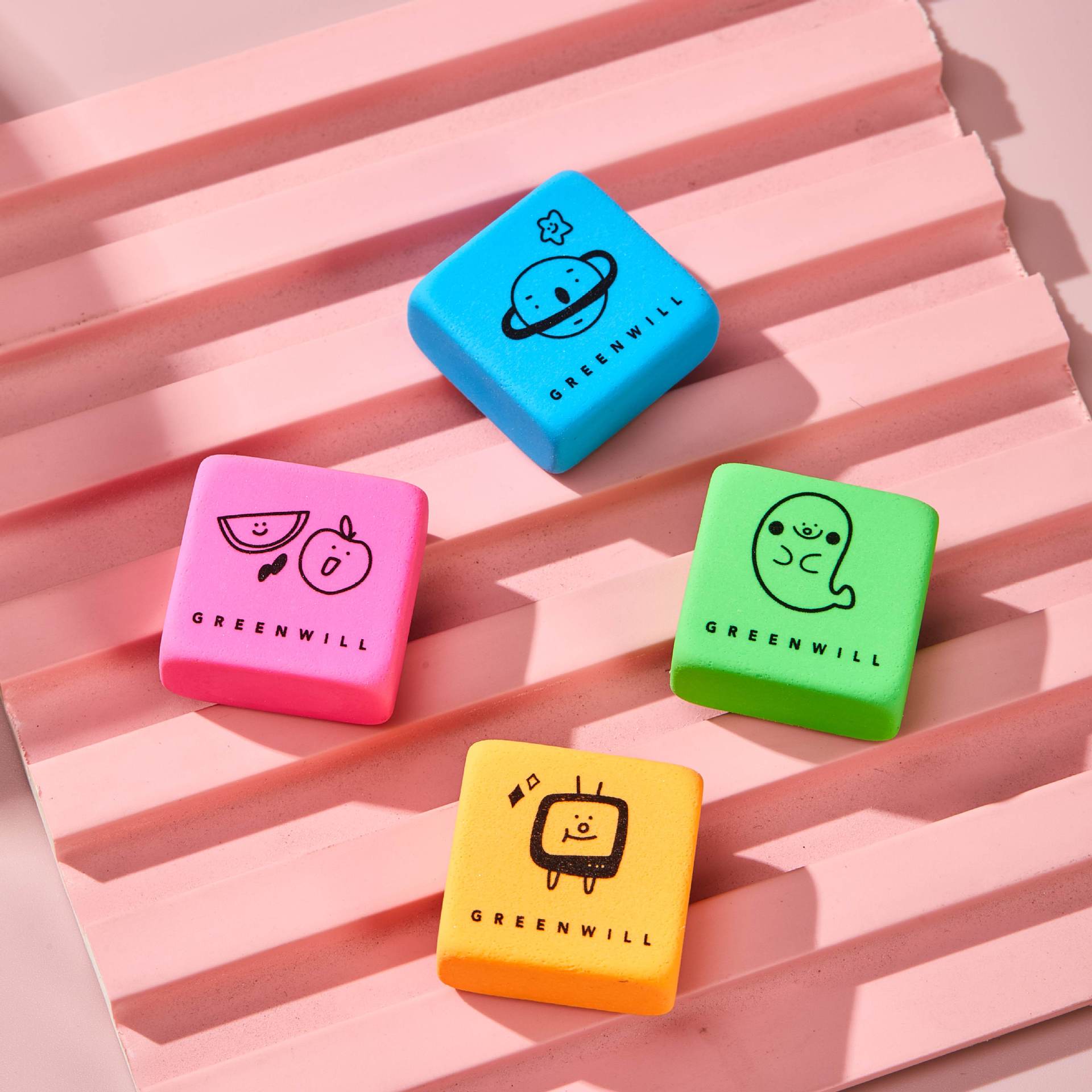 Borradores fluorescentes limpios para artículos de dibujos animados creativos, goma de dibujos animados con menos caspas, goma especial para estudiantes de primaria