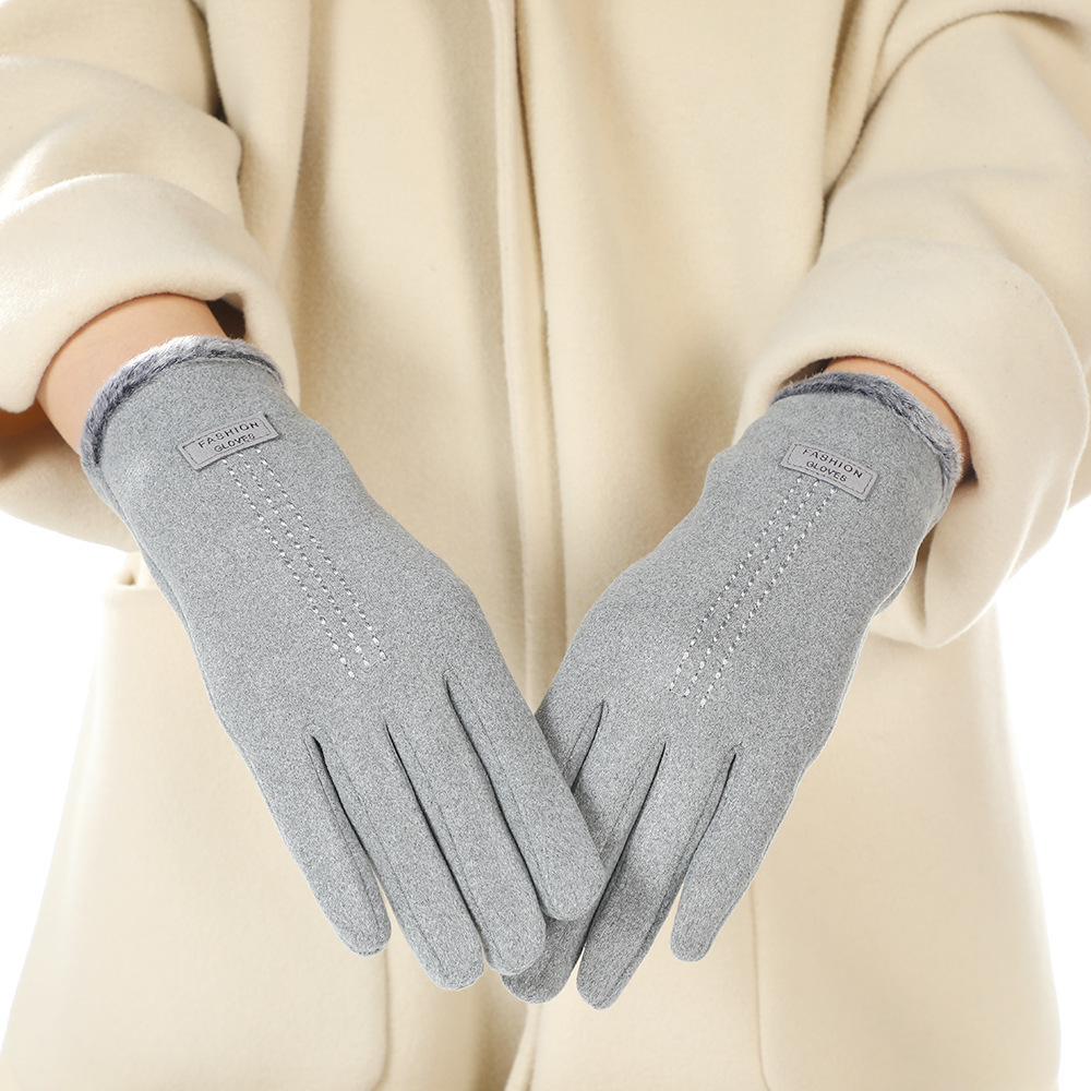 Guantes de terciopelo bordados de estilo coreano temperamento suave cruzado guantes cálidos con pantalla táctil guantes de dedo de niña