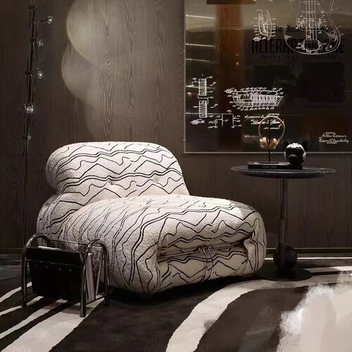 The Nordic designer's alien hippo steel tooth sand discovers modern small apartment French retro Wabi-Sabi style lamb wool sofa