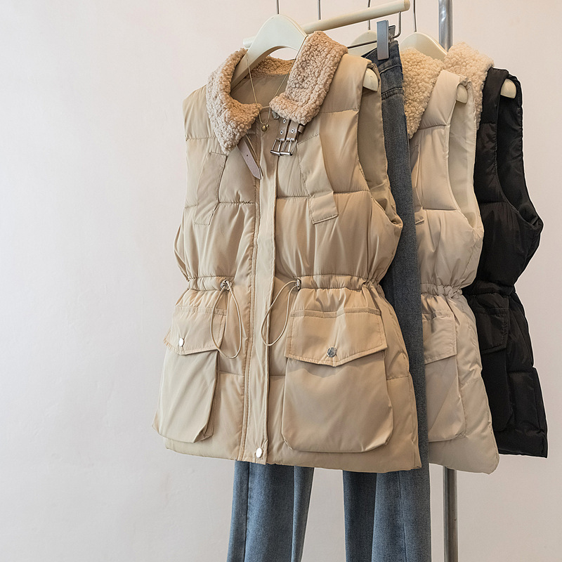 大码女装胖mm翻领棉衣马甲外套秋冬2025宽松棉服马夹上衣A7620|undefined