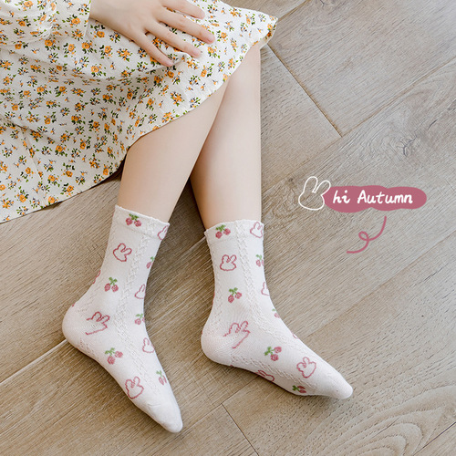 Minliu Autumn and Winter  Children's Socks Wholesale Cartoon Cute Rabbit Mid-calf Socks Medium-sized Children's Cotton Socks One Piece Dropshipping