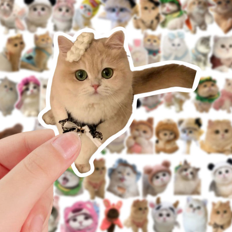 130张宠物猫贴纸高颜值可爱治愈系贴画DIY装饰手机手账桌面自粘贴|undefined
