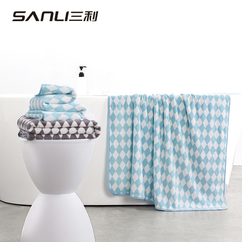 Sanli towel new coral fleece bath towel 90*170 rhombus bath towel couples thick beach towel air conditioning blanket