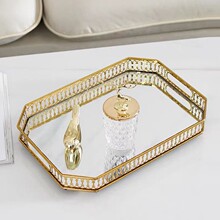 跨境欧式轻奢金属玻璃托盘水果盘客厅茶几糖果收纳茶盘装饰品摆件