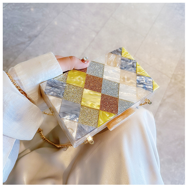 New cross-border foreign trade women's checkered acrylic bag, dinner bag, single-shoulder crossbody wedding and banquet clutch bag undefined