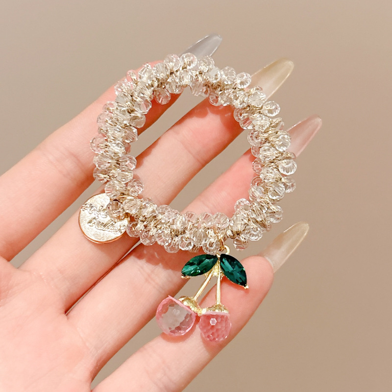 Nuevo estilo rojo neto cristal rhinestone cuerda para el cabello mujer enviar novia pulsera personalidad de doble uso cola de caballo baja red sombrero simple