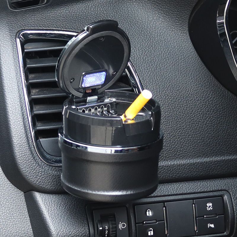 Car-Mounted Ashtray with Ceramic Liner, Led Light, Dual-Purpose Bracket for Air Vent, Creative Design, Can Be Hung