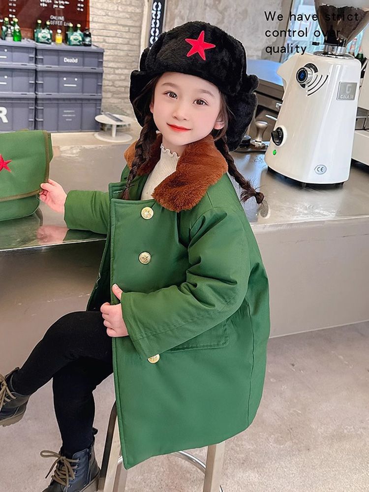 Abrigo de invierno militar para niños engrosamiento de invierno para niños Abrigo de invierno del noreste otoño e invierno nuevo abrigo de algodón verde de Girl Scouts