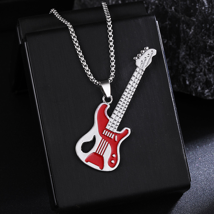 新しいギターペンダントネックレスメンズカラフルなオイル滴下合金楽器ステンレス鋼ペンダント DIY ジュエリーアクセサリー女性|undefined