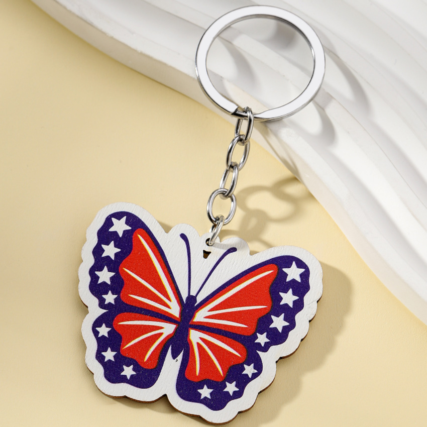 13g Weight Keychain Classification 1 Piece Quantity Daily Occasion Wood Material American Flag, Eagle Pattern Unisex Gender Retro Style 1 Piece Retro American Flag Eagle Wood Unisex Keychain 13